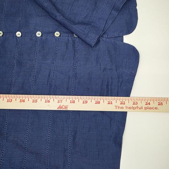 Vintage Jordan Women's 16W 100% Linen Boxy Button-Up Top Navy Blue Cottagecore - Picture 7 of 8
